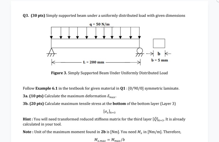 Q3. (30 pts) Simply supported beam under a uniformly | Chegg.com