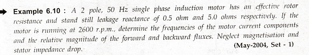 Solved Example 6.10 : A 2 pole, 50 Hz single phase induction | Chegg.com