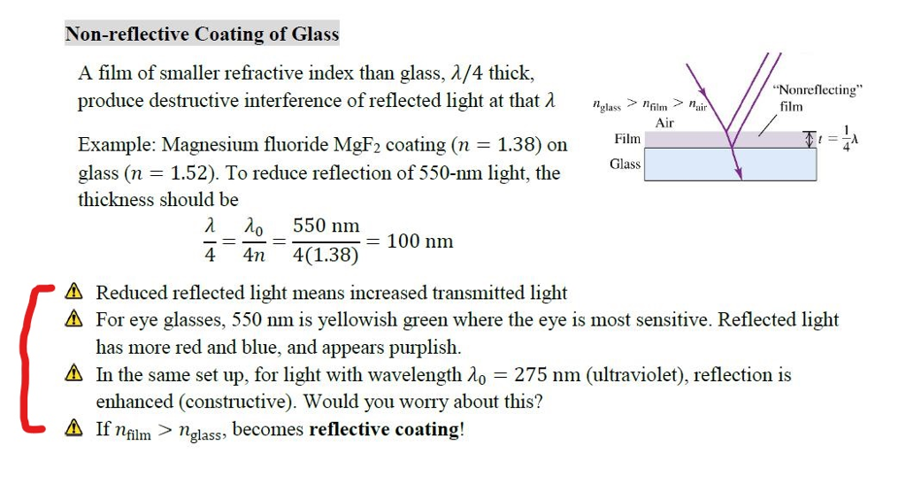 Solved Nonreflective Coating of Glass A film of smaller