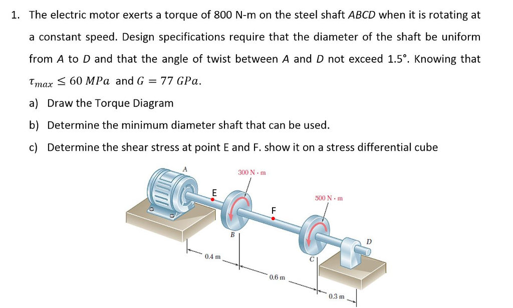 Solved 1. The electric motor exerts a torque of 800 Nm on