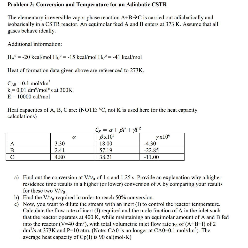 Problem 3: Conversion and Temperature for an | Chegg.com