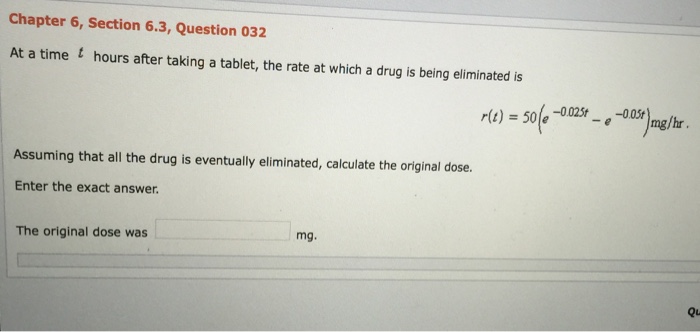 Solved At a time t hours after taking a tablet, the rate at | Chegg.com