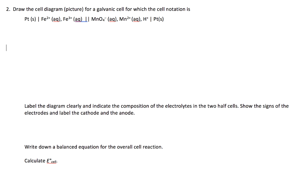 Solved 2. Draw the cell diagram (picture) for a galvanic | Chegg.com