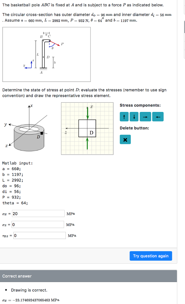 Solved The basketball pole ABC is fixed at A and is subject