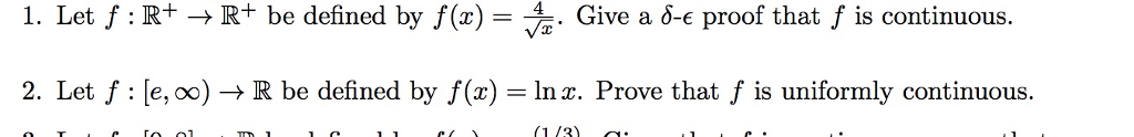 Solved 1. Let f : R+ → R+ be defined by f(x) = 4, Give a δ-e | Chegg.com