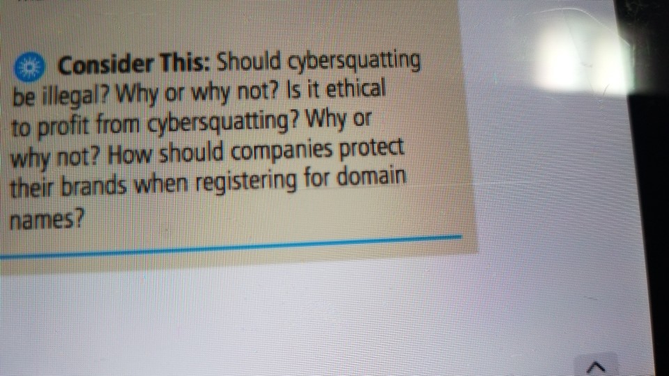 Solved Consider This Should cybersquatting be illegal? Why