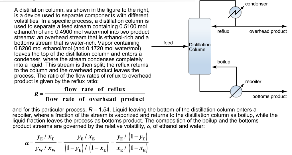 Solved A distillation column, as shown in the figure to the