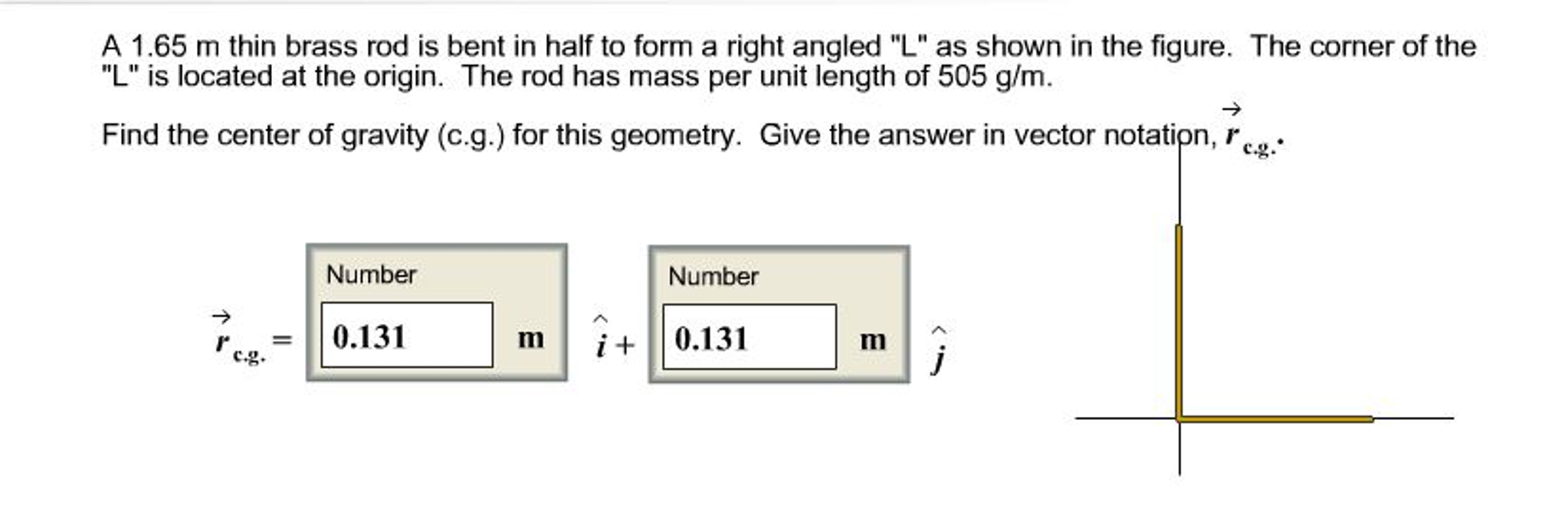 Solved A 1.65 m thin brass rod is bent in half to form a