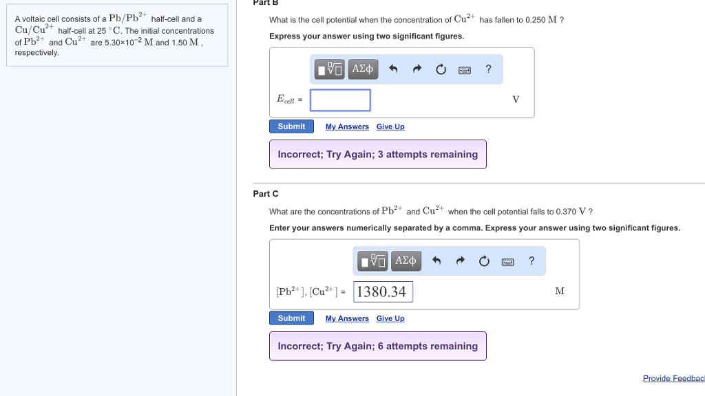 Solved Part B What Is The Cell Potential When The | Chegg.com