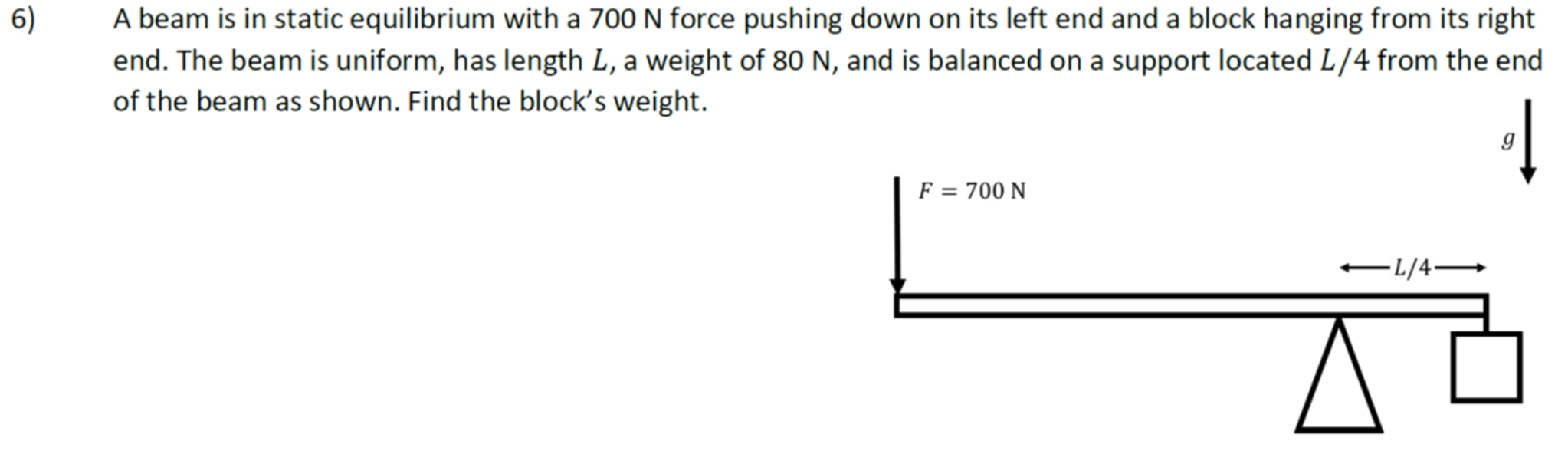 Solved A beam is in static equilibrium with a 700 N force | Chegg.com