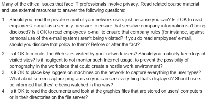 Solved Many of the ethical issues that face IT professionals | Chegg.com