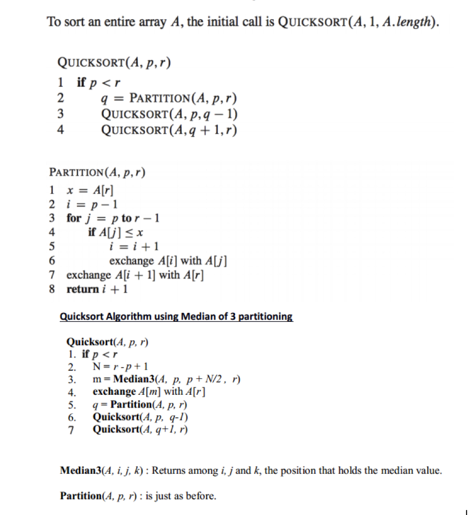 Solved Compare the performance of the quicksort algorithm | Chegg.com