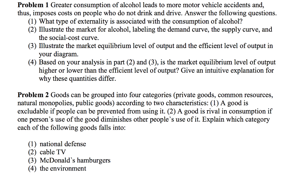 Solved Problem 1 Greater consumption of alcohol leads to | Chegg.com