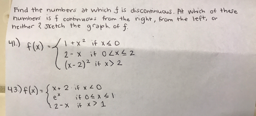 Solved find the numbers at which f is discontinuous at chegg