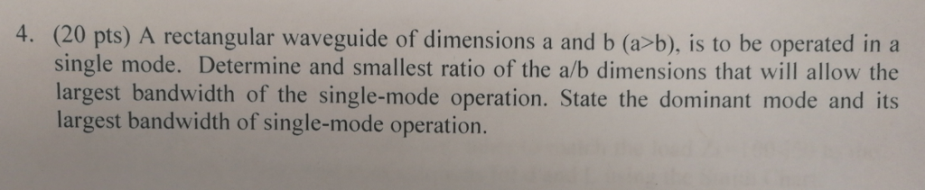 Solved 4. (20 pts) A rectangular waveguide of dimensions a | Chegg.com