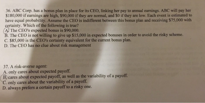 Solved 36 ABC Corp Has A Bonus Plan In Place For Its CEO Chegg