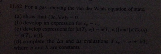 For a gas obeying the Van der Waals Equation of | Chegg.com