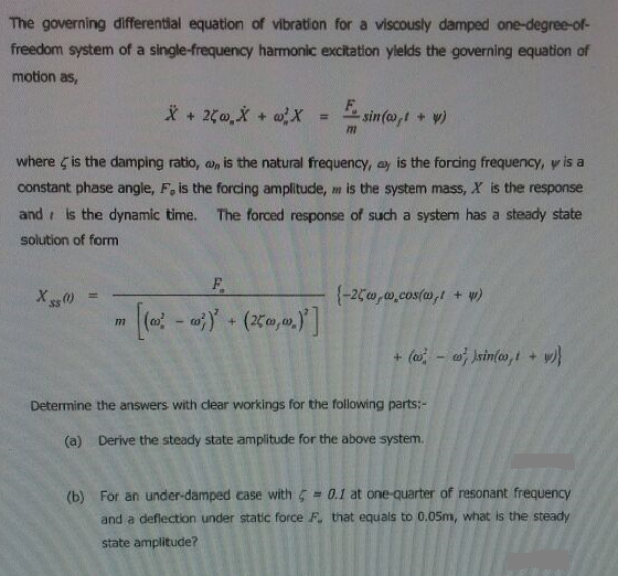 Solved The governing differential equation of vibration for