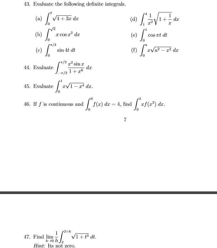 Solved 43. Evaluate The Following Definite Integrals (b)cos | Chegg.com