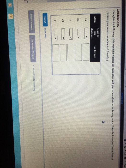 Solved Chemwork Complete The Following Table To Predict 3236