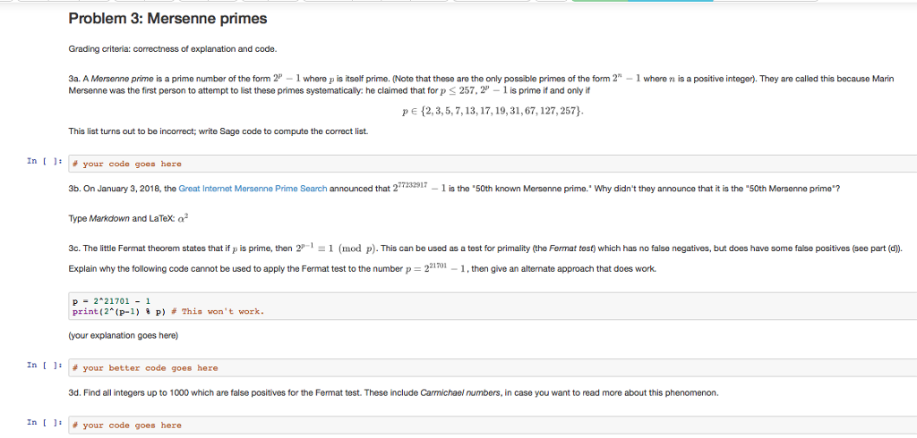 Problem 3: Mersenne primes Grading criteria: | Chegg.com