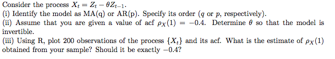 Solved Consider the process X_t = Z_t - theta Z_t-1. | Chegg.com