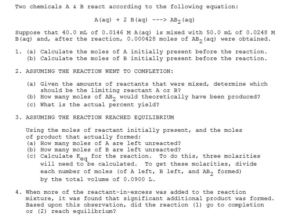 Solved Two chemicals A & B react according to the following | Chegg.com