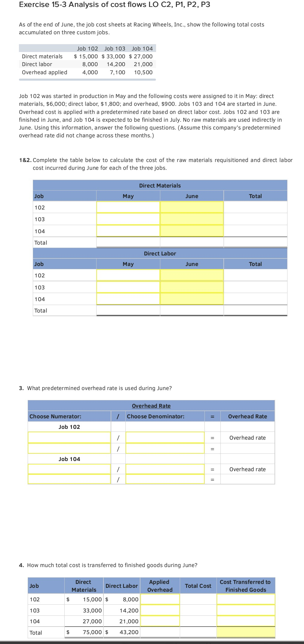 Solved As of the end of June, the job cost sheets at Racing