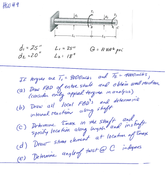 Solved If torques are T1 = 9000 in lbs and T2 = 4000 in lbs, | Chegg.com