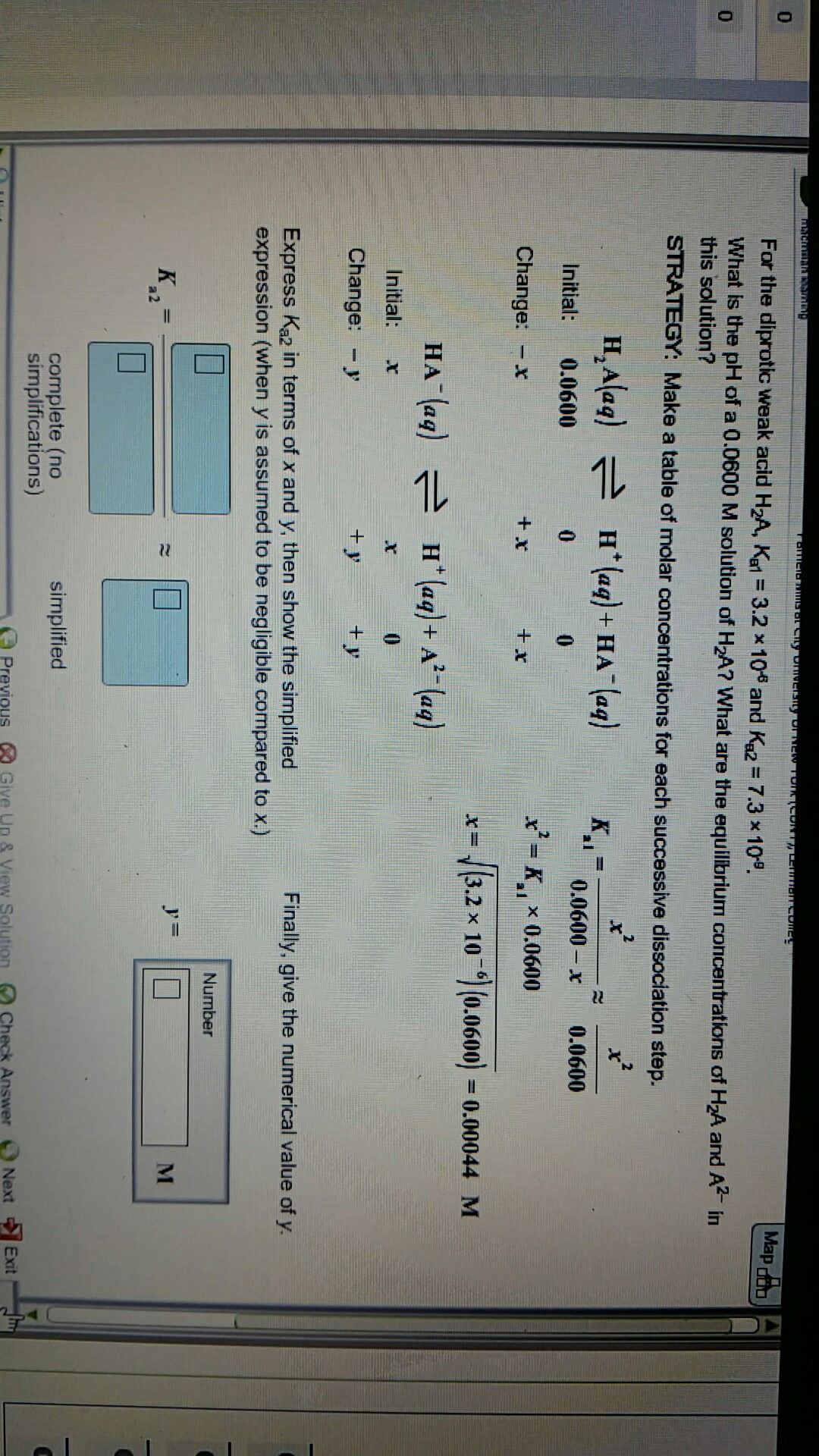 Solved For the diprotic weak acid H2A, Kal = 3.1 x 106 and