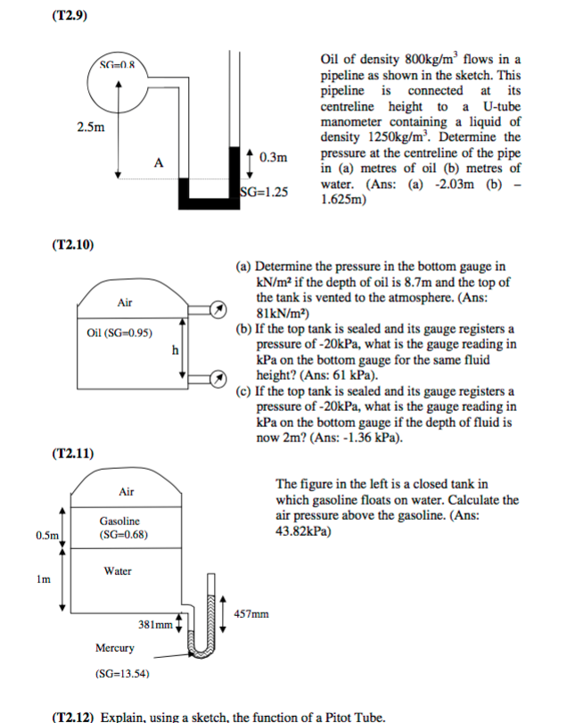Solved Oil of density 800kg/m^3 flows in a pipeline as