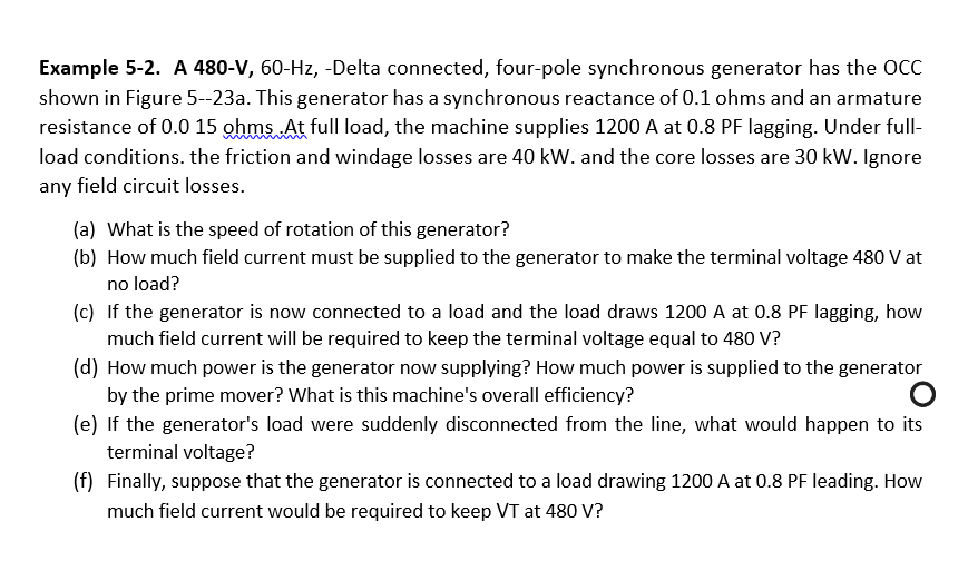Solved Delta Connected Four Pole Synchronous Generator Has
