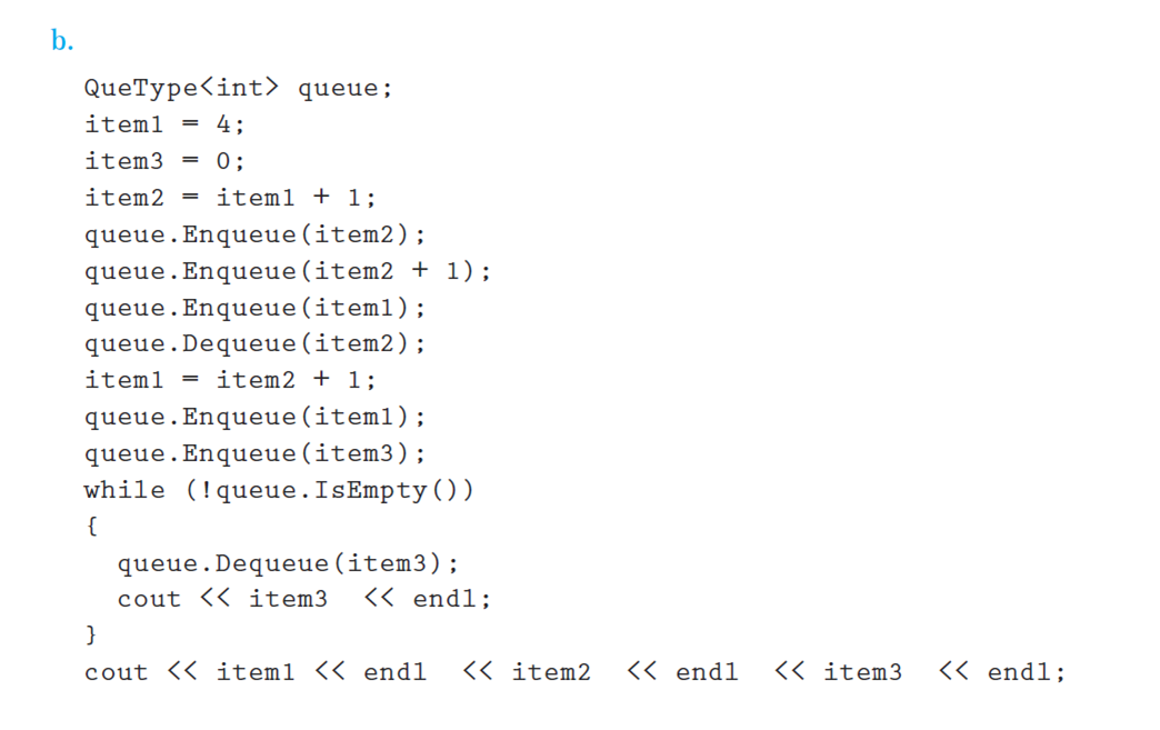 Solved QueType queue; item1 = 4; item3 = 0; item2 = item1 | Chegg.com