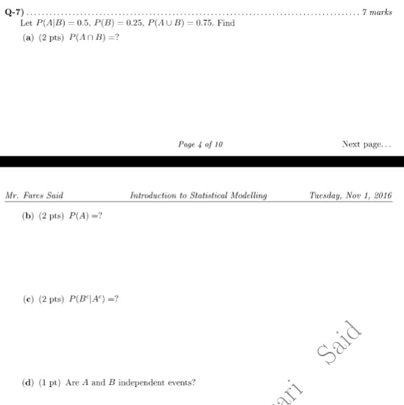 Solved Let P A B 0 5 P B 0 25 P A Union B 0 75 Chegg