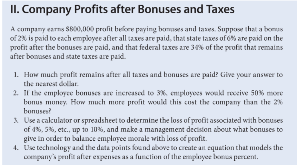 II. Company Profits after Bonuses and Taxes A company