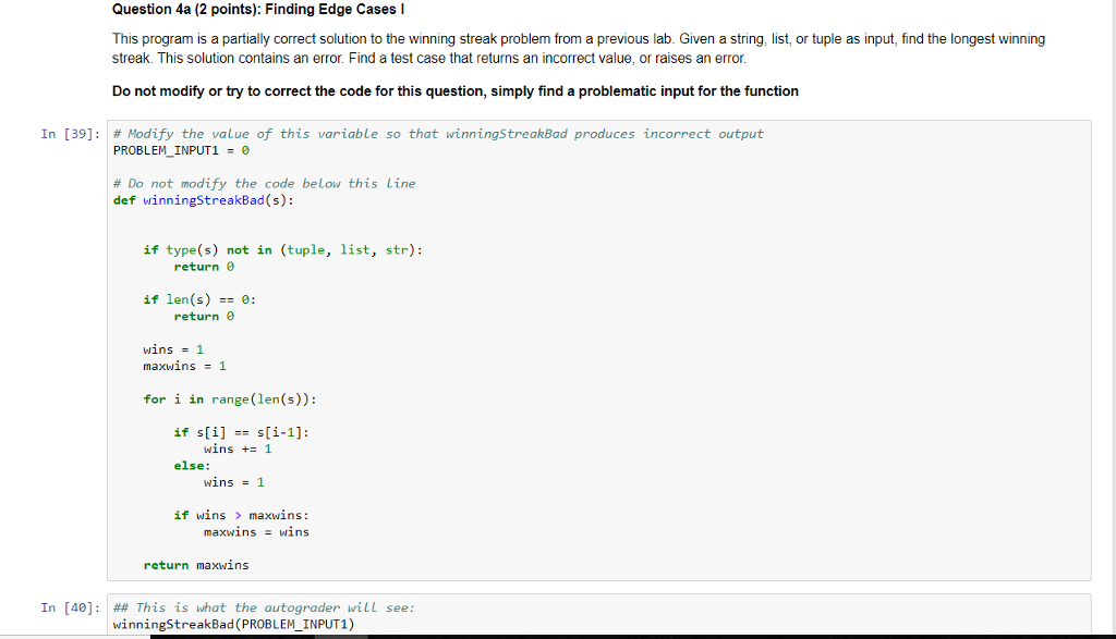 Solved Question 4a (2 points): Finding Edge Cases I This | Chegg.com