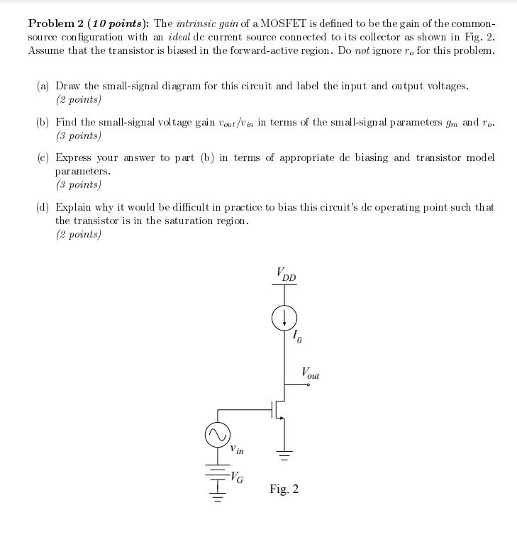 Solved Problem 2 (10 points): The intrinsic gain of a MOSFET | Chegg.com