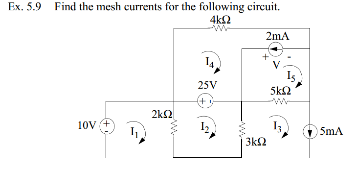 Solved Find the mesh currents for the following circuit. | Chegg.com