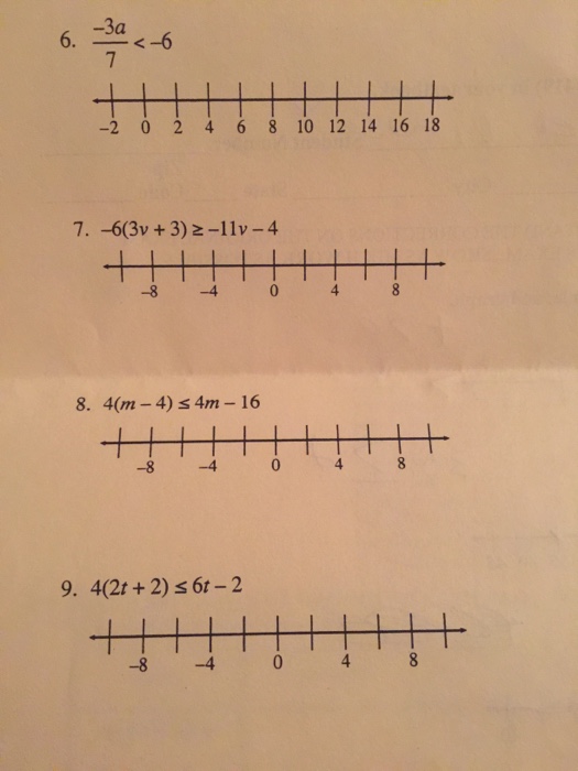 Solved -3a 2 0 2 4 6 8 10 12 14 16 18 7. -6(3v+3) 2-11v-4 4 | Chegg.com