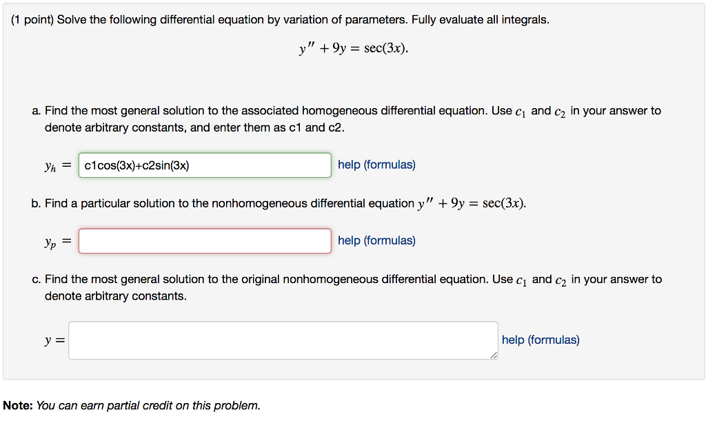 Solved (1 point) Solve the following differential equation | Chegg.com