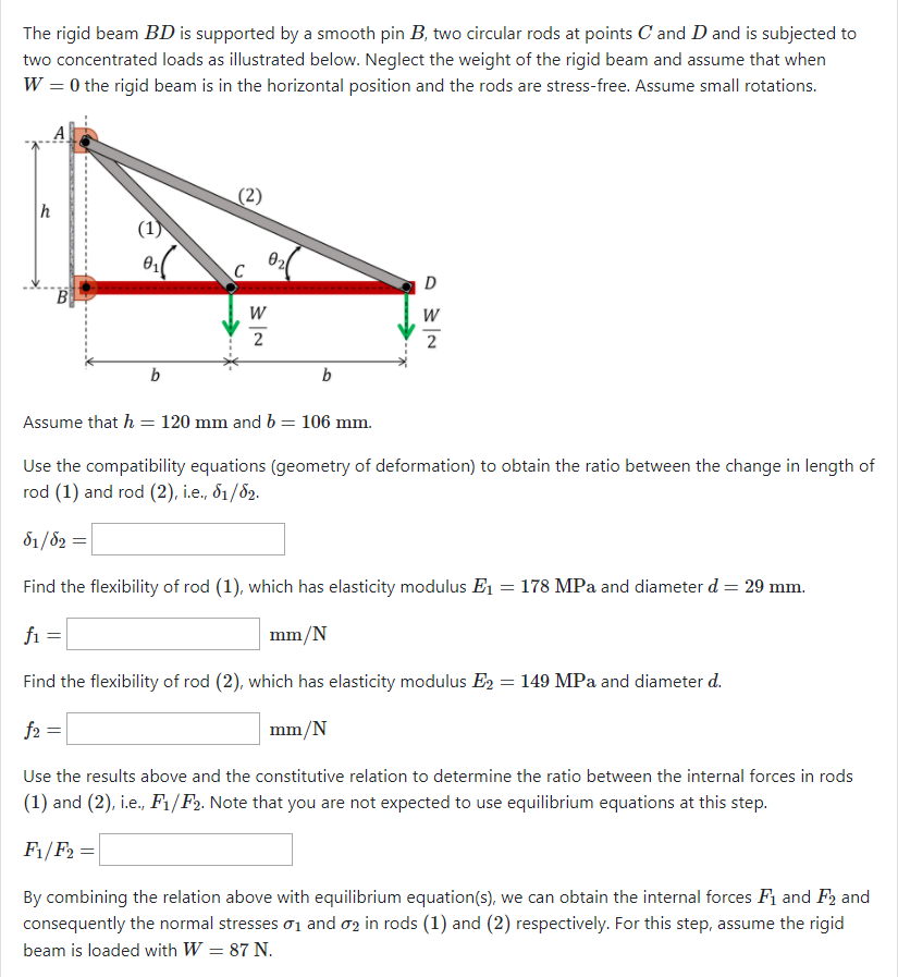 Solved The Rigid Beam BD Is Supported By A Smooth Pin B, Two | Chegg.com