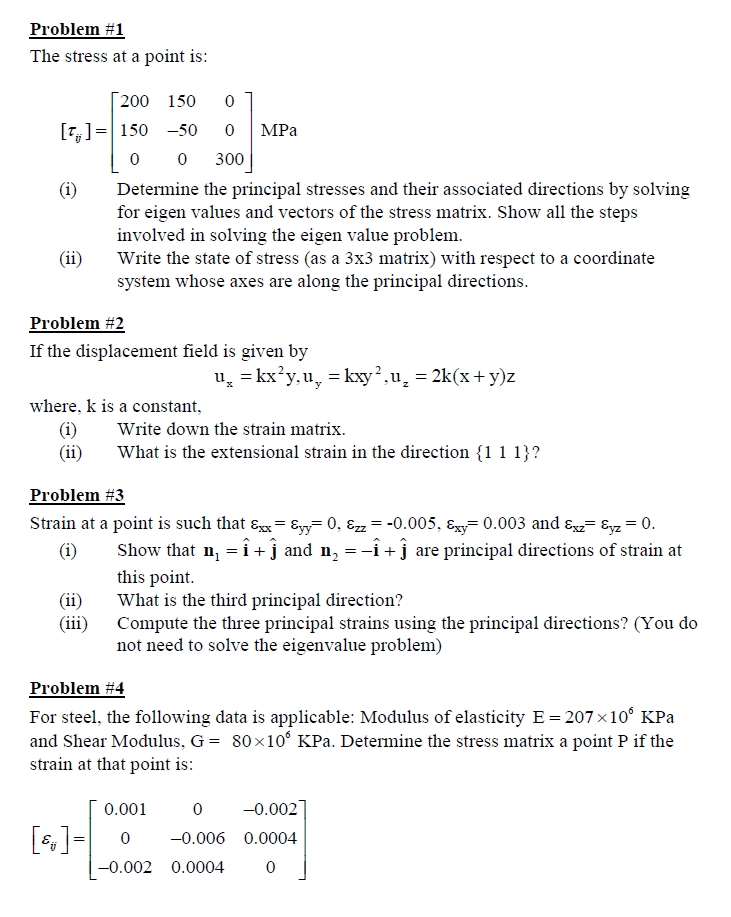 Solved Problem #1 The stress at a point is 200 150 0 t150 | Chegg.com