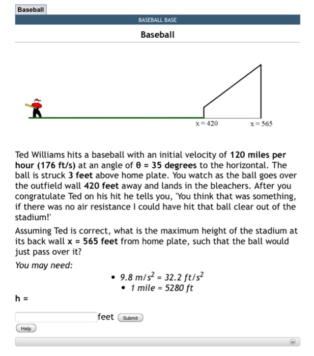 Solved Ted Williams Hits A Baseball With An Initial Chegg