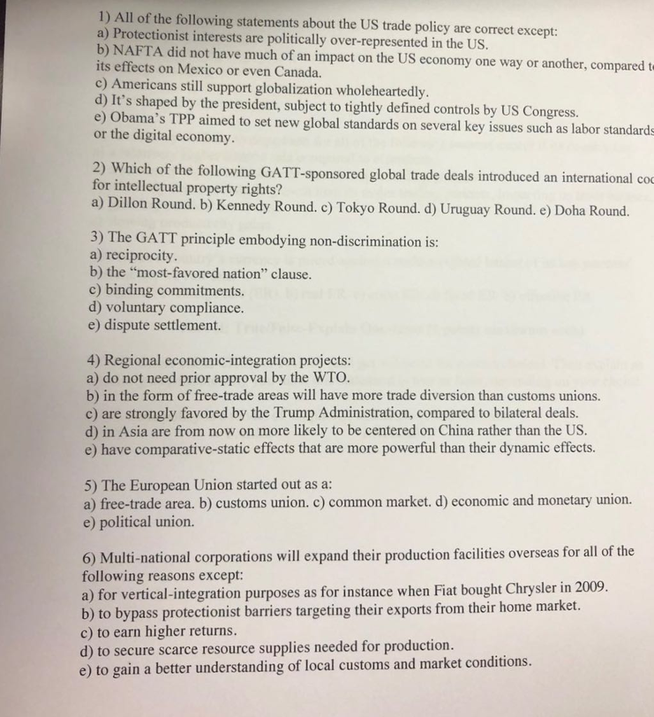 Solved 1) All of the following statements about the US trade