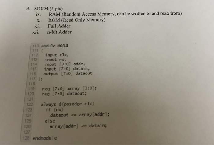 Solved MOD4 RAM (Random Access Memory, can be written to | Chegg.com
