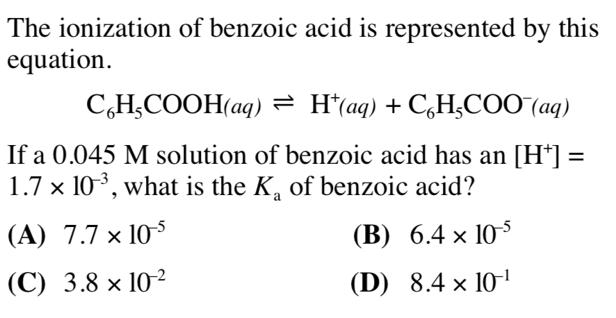 Solved The Ionization Of Benzoic Acid Is Represented By This