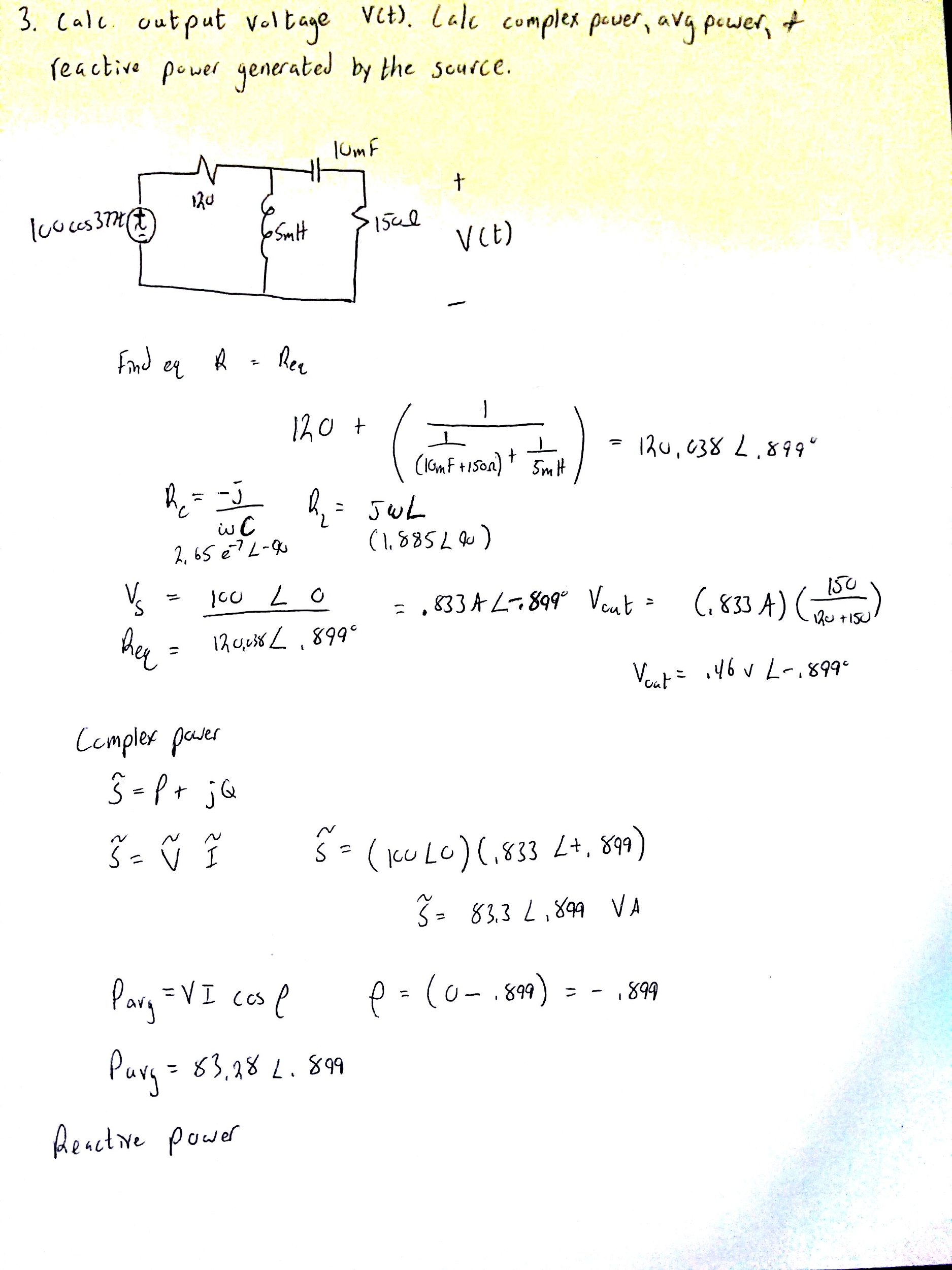 Solved Calc output voltage V(t). Calc complex power, avg | Chegg.com