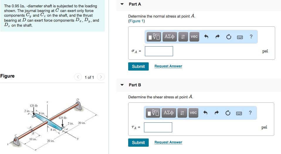 Solved Part A The 0.95 in. -diameter shaft is subjected to | Chegg.com