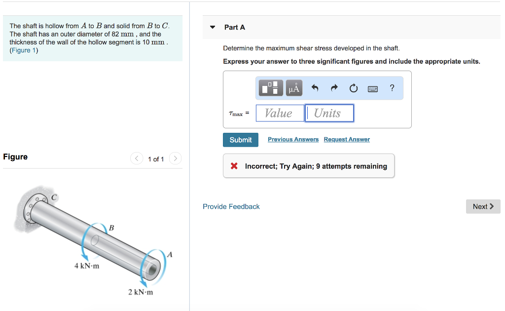 Solved The Shaft Is Hollow From A To B And Solid From B To C | Chegg.com