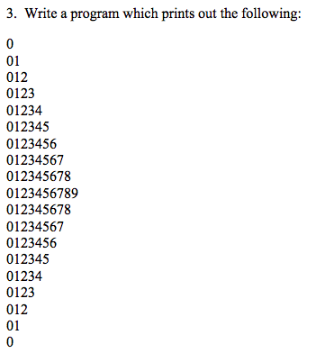 Solved 3. Write a program which prints out the following: 0 | Chegg.com